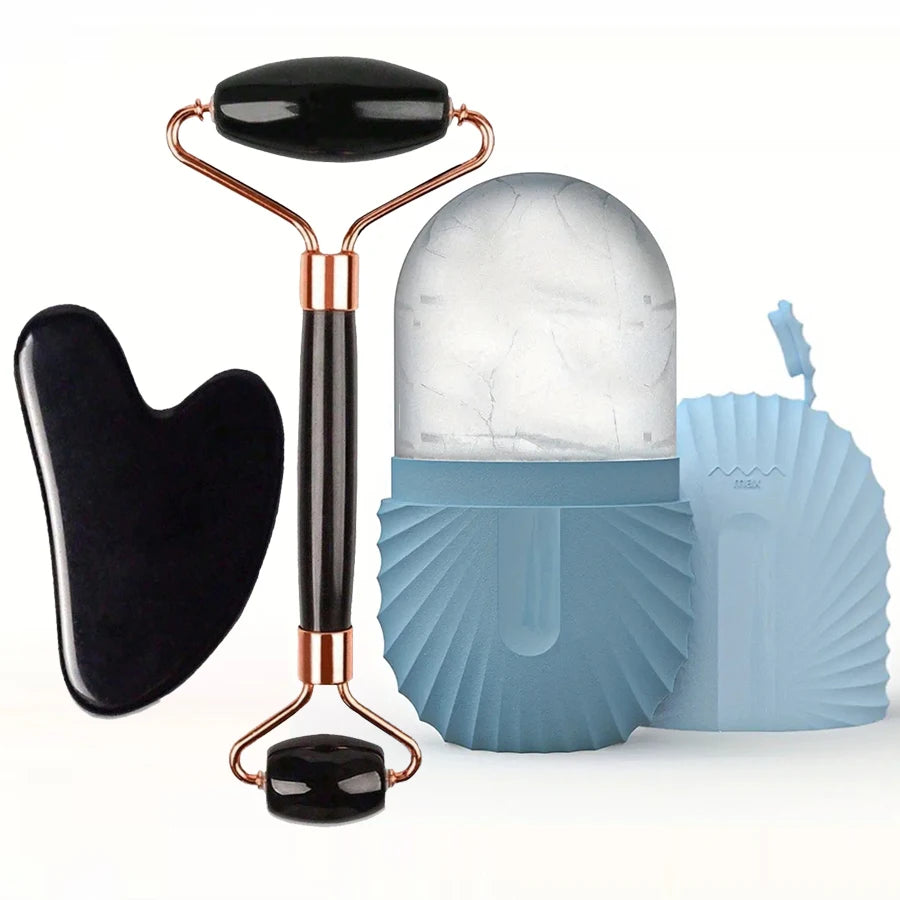 Kit soins visage-Rouleau de jade, Gua Sha & Glaçon Masseur