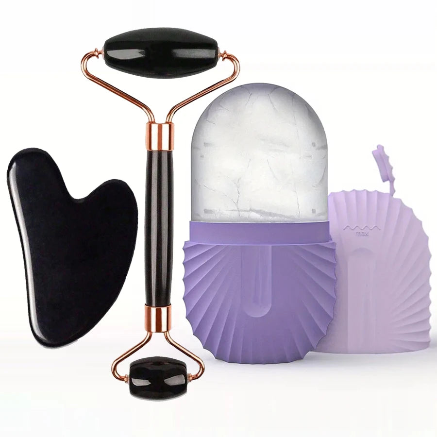 Kit soins visage-Rouleau de jade, Gua Sha & Glaçon Masseur