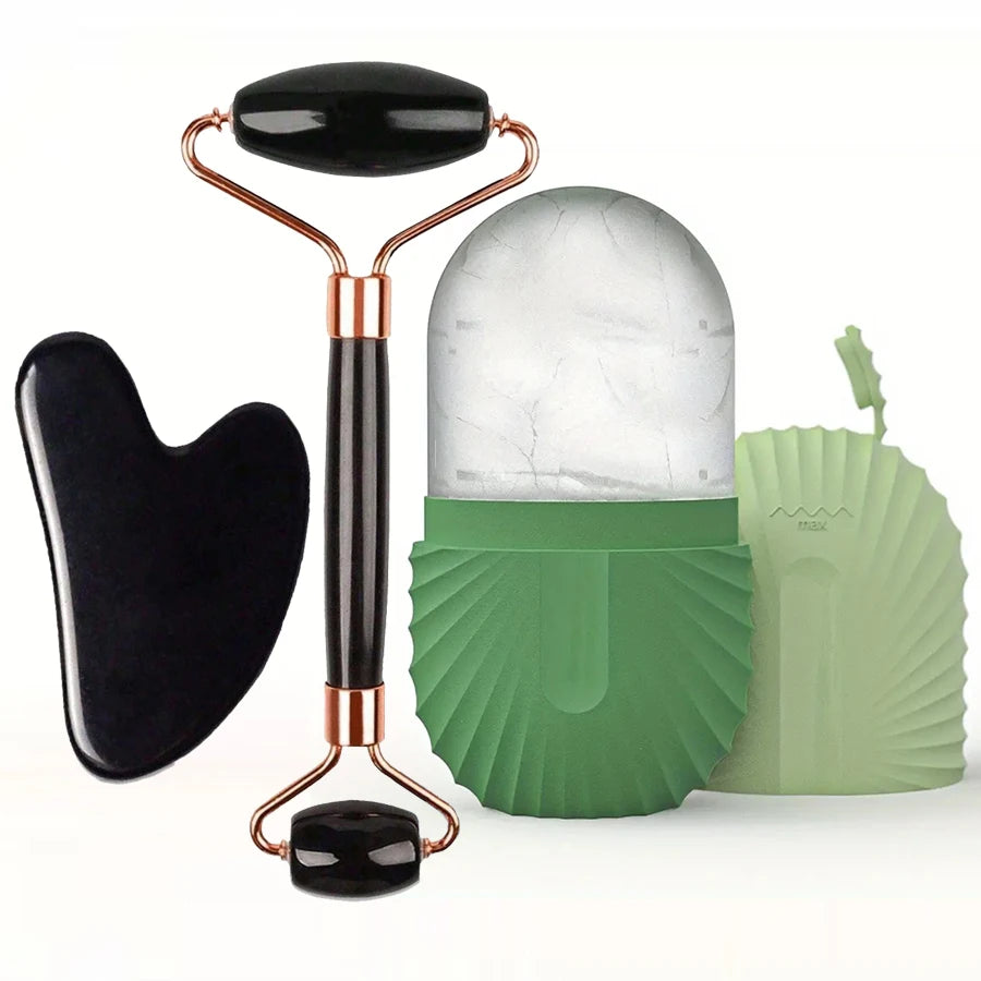 Kit soins visage-Rouleau de jade, Gua Sha & Glaçon Masseur