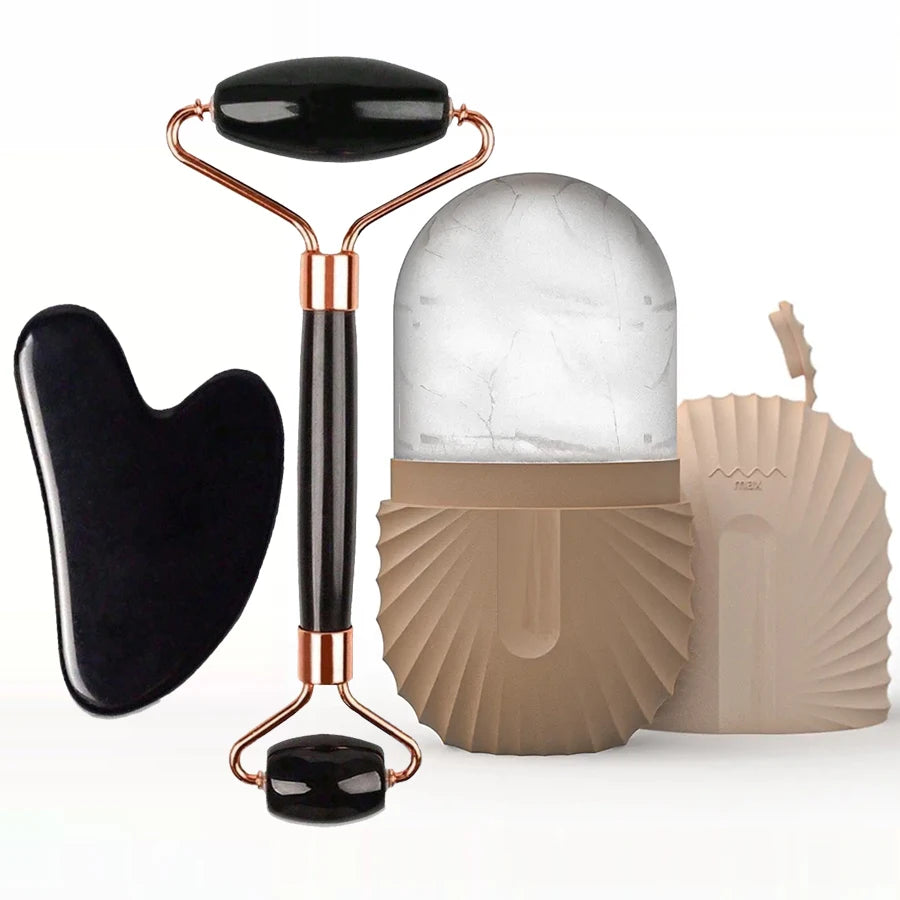 Kit soins visage-Rouleau de jade, Gua Sha & Glaçon Masseur