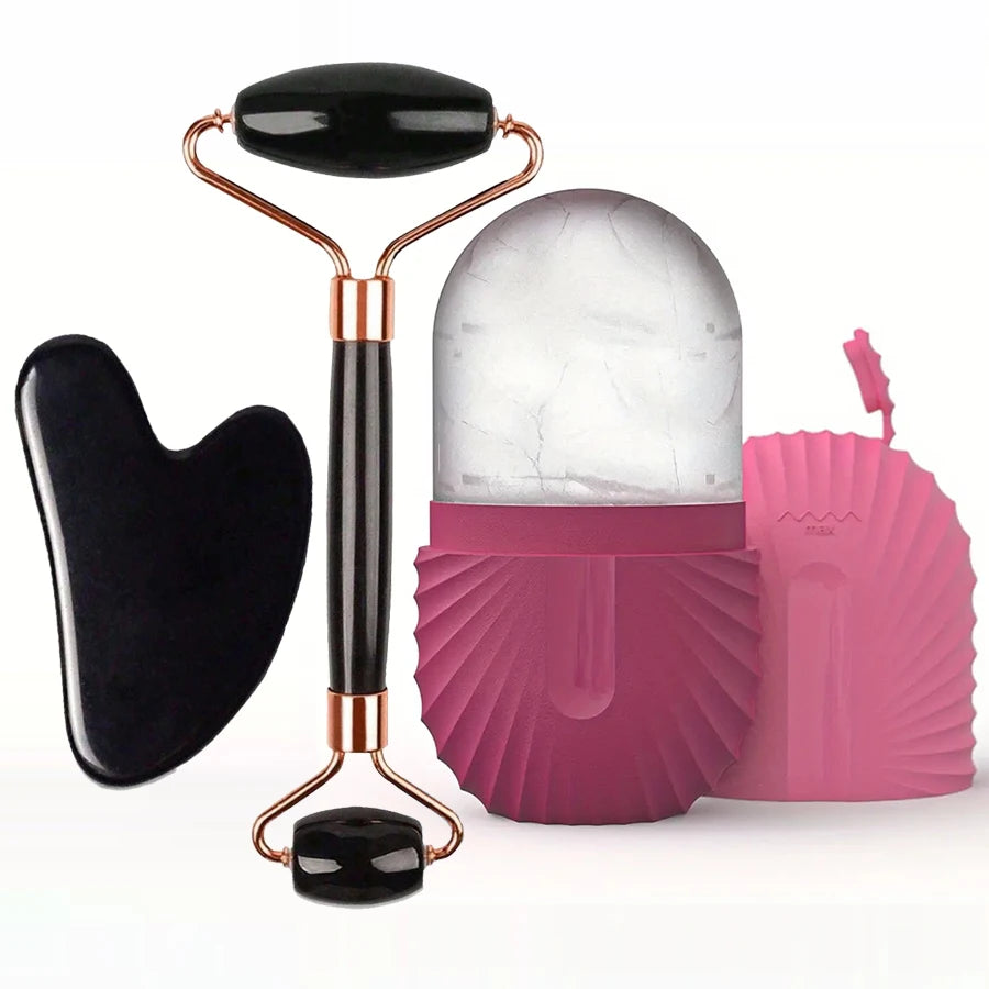 Kit soins visage-Rouleau de jade, Gua Sha & Glaçon Masseur