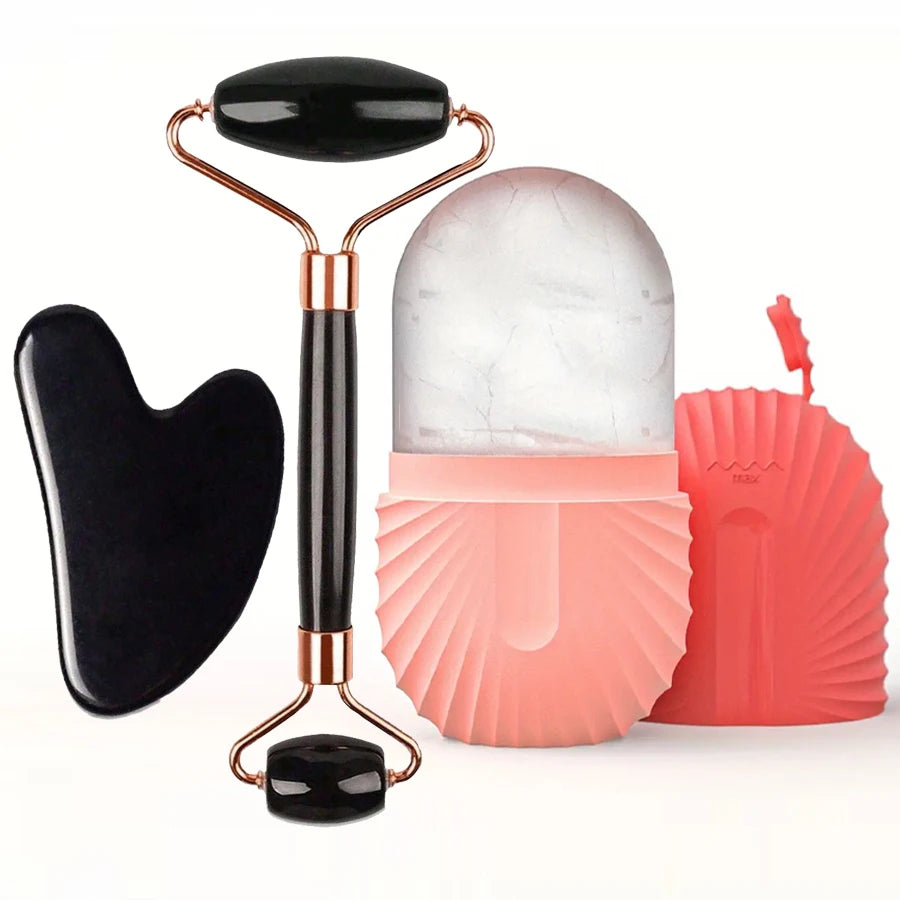 Kit soins visage-Rouleau de jade, Gua Sha & Glaçon Masseur