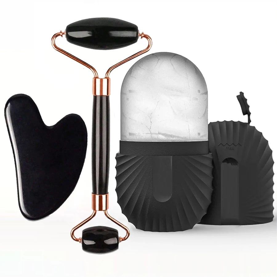 Kit soins visage-Rouleau de jade, Gua Sha & Glaçon Masseur