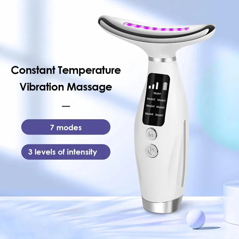 Masseur de visage et de cou LED à usage domestique, 7 couleurs, lumino-thérapie